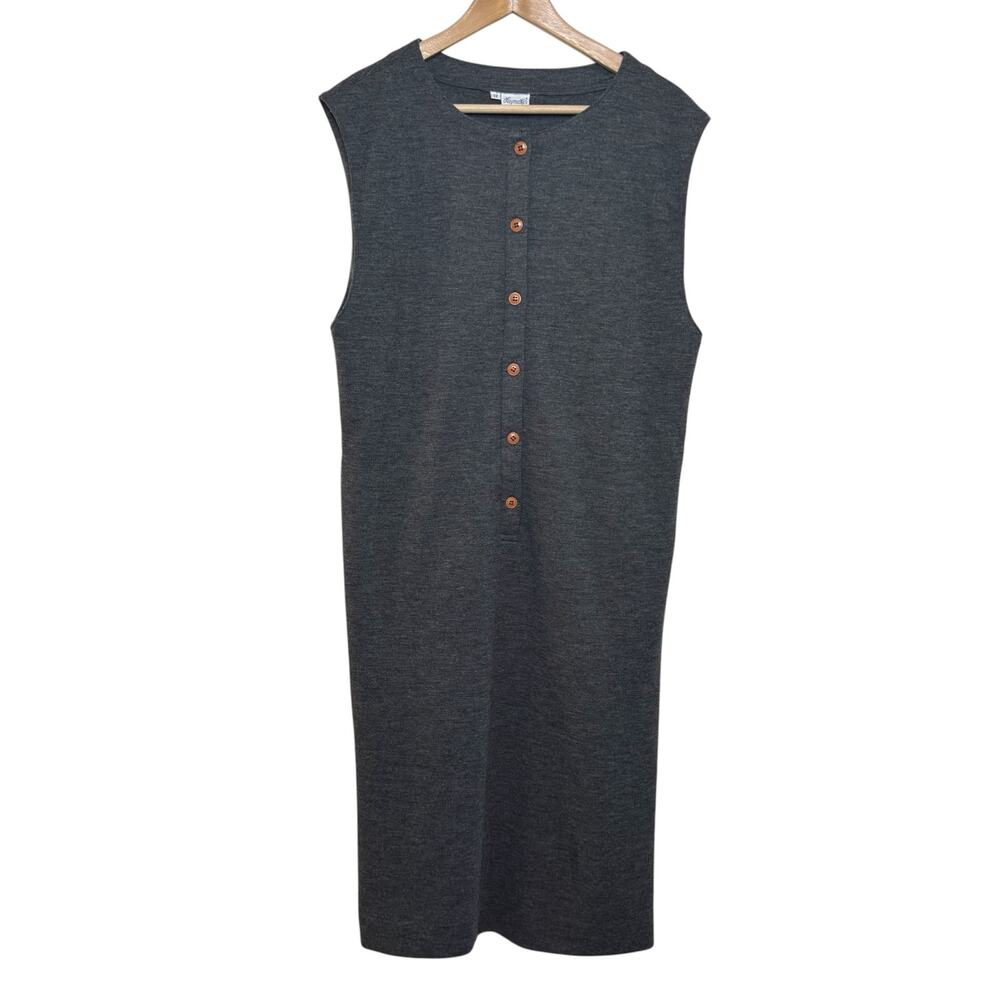 Vtg Haymaker Gray Sleeveless Button Front Union Made Size 12 Lagenlook Dress